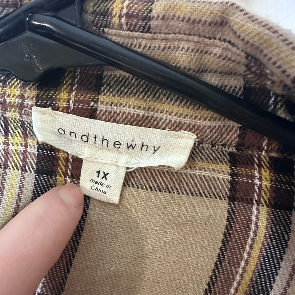 Plaid Button Down Shirt with Fringed Hem - Picture 2 of 3